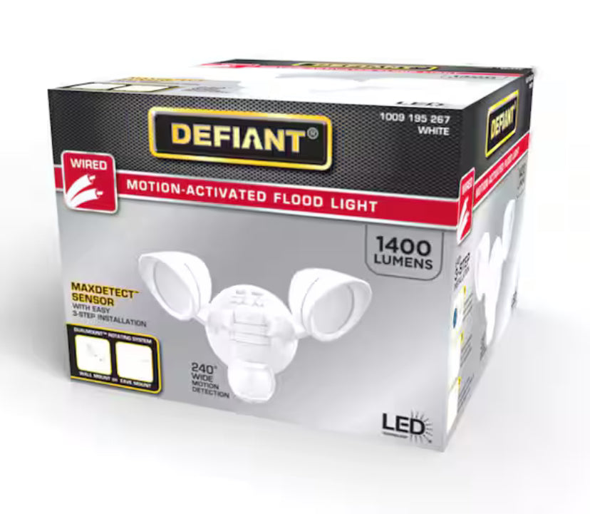 MaxDetect 240-Degree White Motion Activated Wired Outdoor 2-Head Dusk-to-Dawn LED Security Flood Light 1400 Lumens