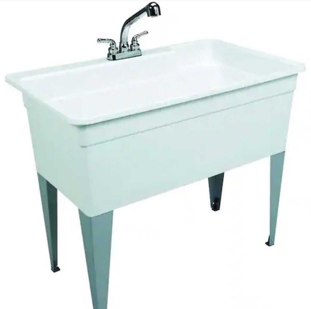 Utilatub Combo 40 in. x 24 in. 33 in. Polypropylene Floor Mount Utility Tub with Pull-Out Faucet in White