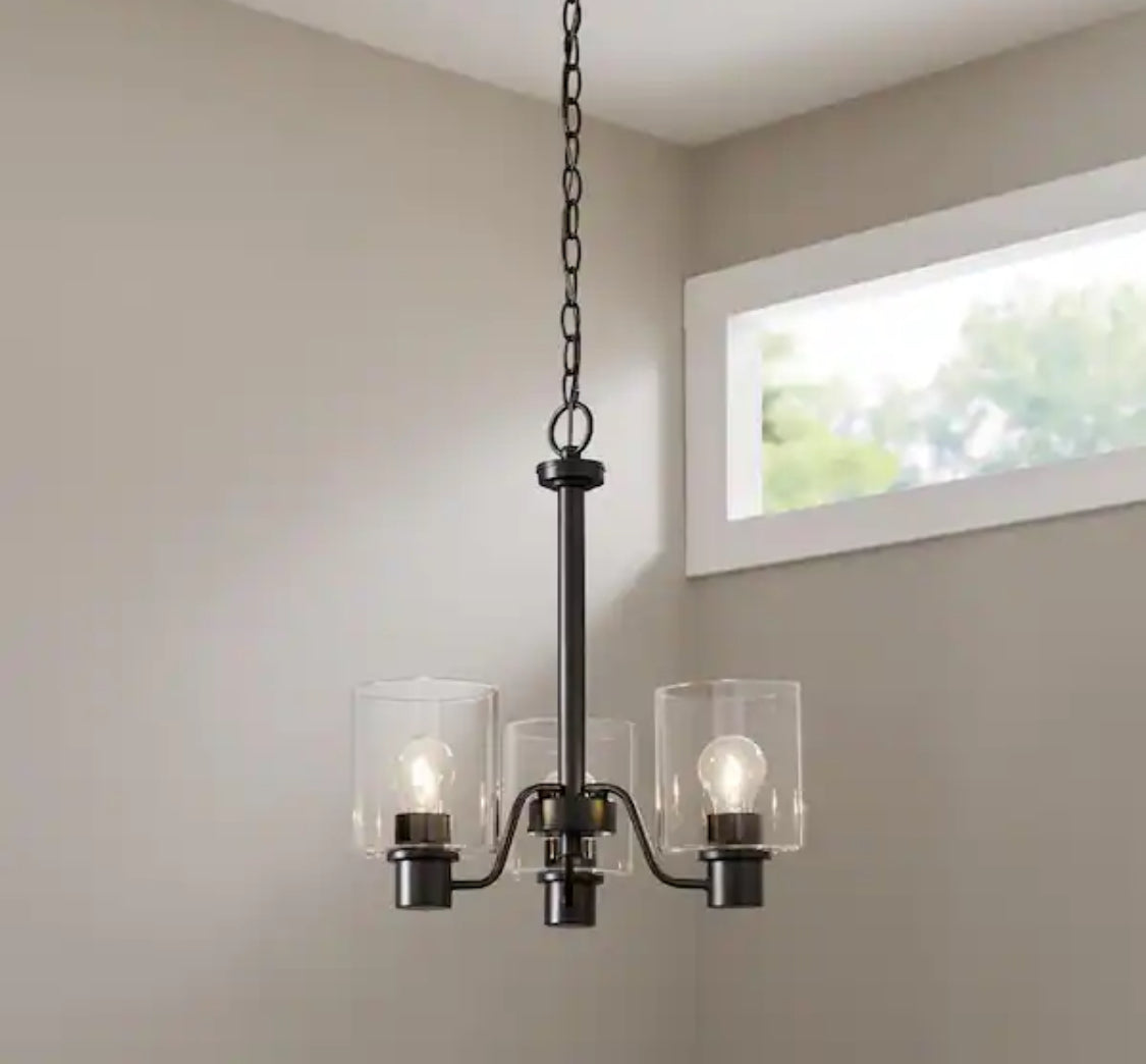 Castleford 3-Light Satin Bronze Chandelier with Clear Glass Shades For Dining Rooms