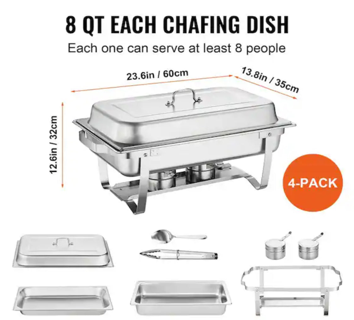 8 qt. Chafing Dish Buffet Set Stainless Chafer with 4 Full Size Pans Rectangle Catering Warmer Server (4-Pack)