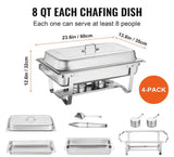 8 qt. Chafing Dish Buffet Set Stainless Chafer with 4 Full Size Pans Rectangle Catering Warmer Server (4-Pack)