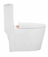 St. Tropez 1-piece 1.1/1.6 GPF Dual Vortex Flush Elongated Toilet in Glossy White with Rose Gold Hardware, Seat Included