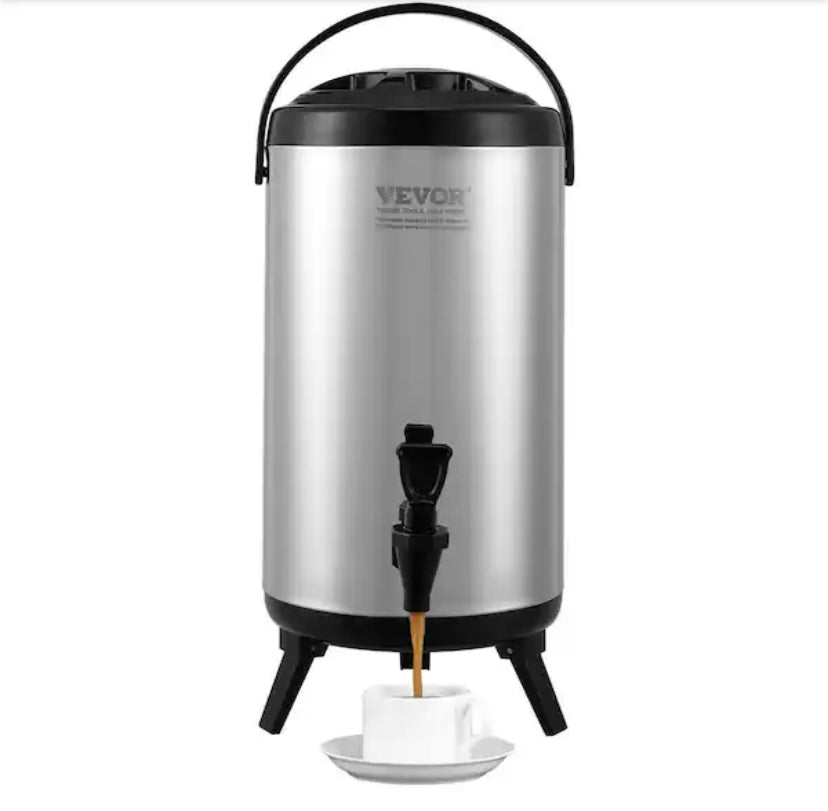 Stainless Steel Insulated Beverage Dispenser 2.4Gal. 9.2L Hot and Cold Drink Food-grade for Restaurant shop (silver)