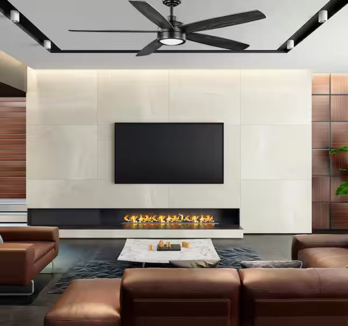 Driskol 60 in. White Color Changing LED Matte Black Smart Ceiling Fan with Light Kit and Remote Powered by Hubspace