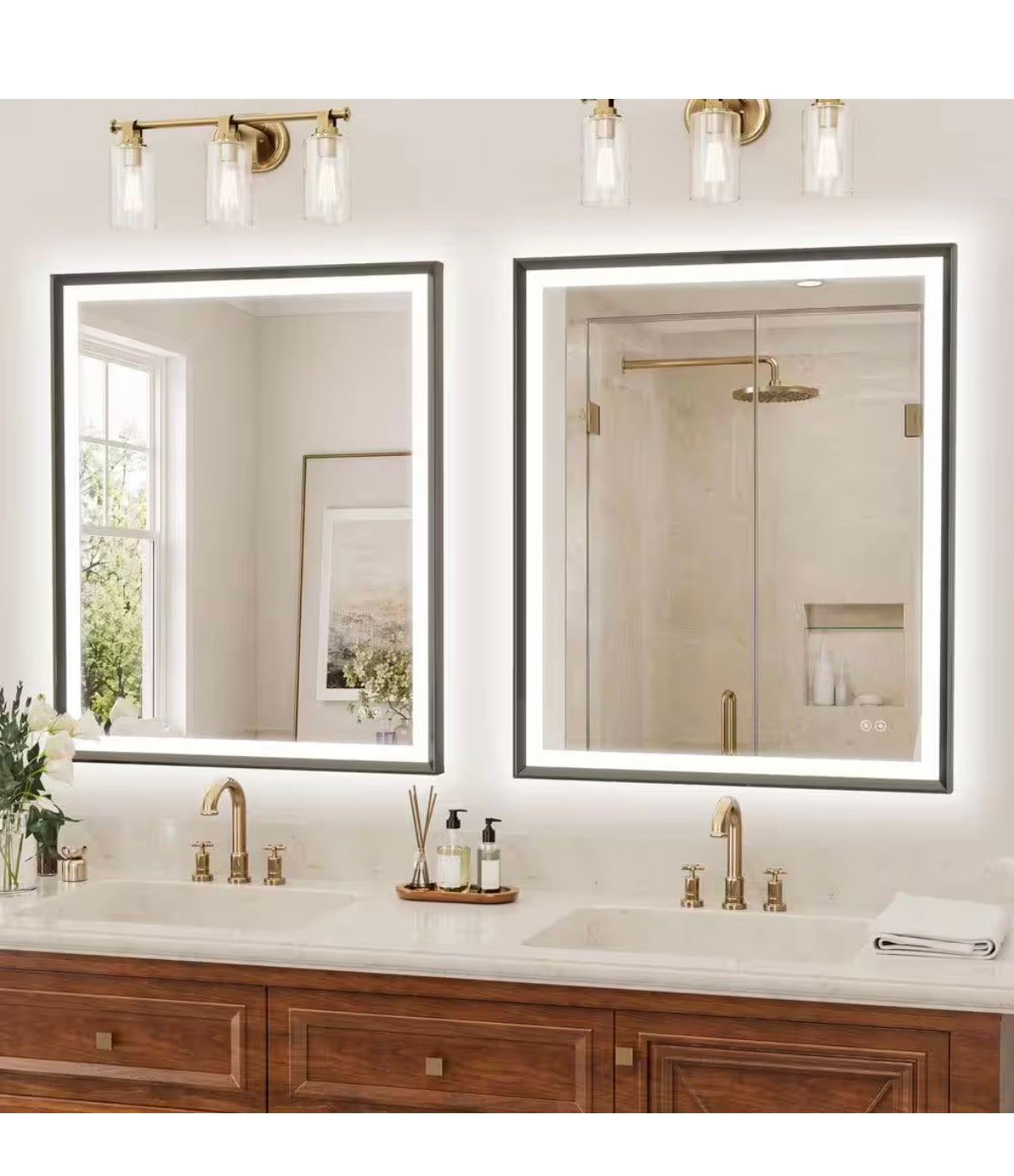 2-Pack 36 in. W x 30 in. H Aluminum Framed LED Bathroom Mirror with Fogless Dimmable Dual Lighting, Brushed Black