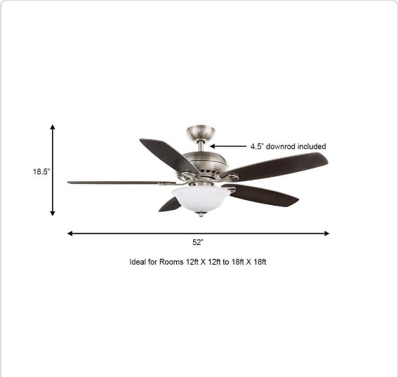 Southwind II 52 in. Indoor LED Brushed Nickel Ceiling Fan with Light Kit, Reversible Blades and Remote Control