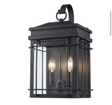Broward 17 in. 2-Light Black Outdoor Wall Light Fixture with Clear Glass