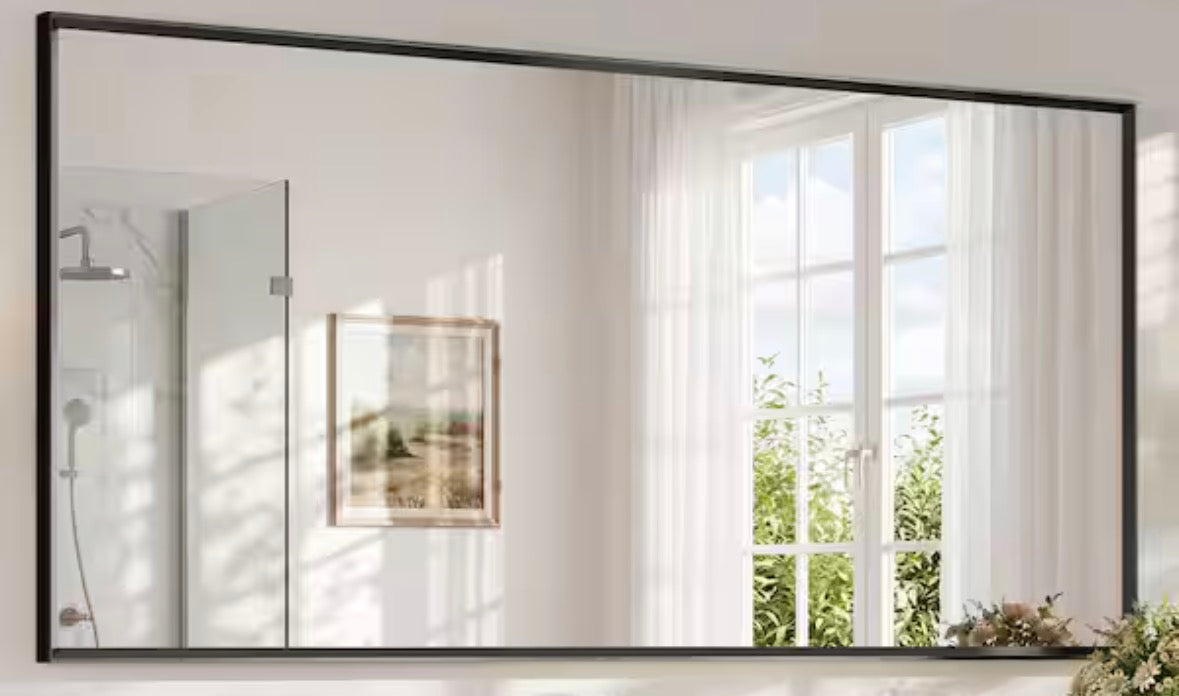 36 in. H x 72 in. W Rectangle Aluminum Framed Mirrors for Bathroom Wall, Brushed Black