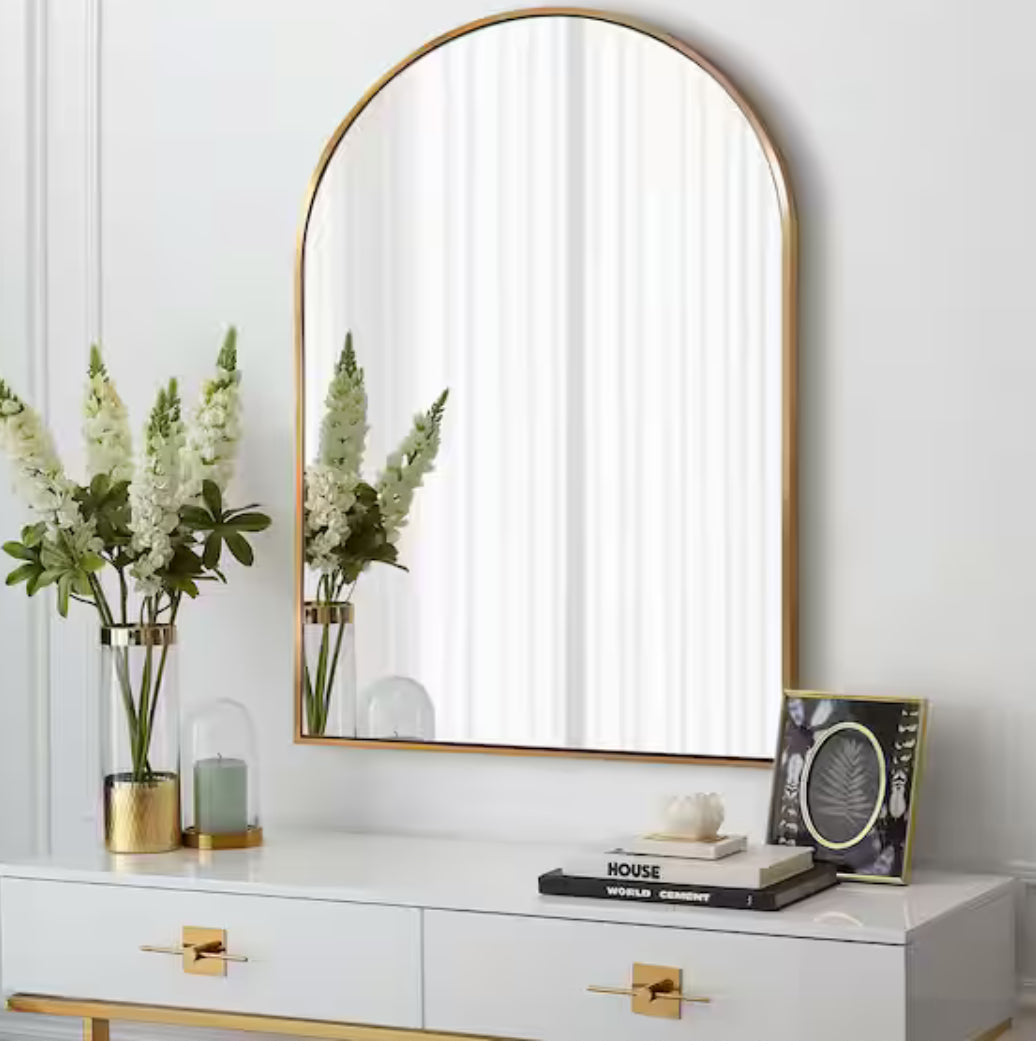 24 in. W x 36 in. H Arched Gold Aluminum Alloy Framed Wall Mirror Decorative Wall Mirror