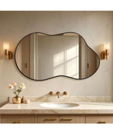 46 in. W. x 26 in. H Irregular Black Aluminum Alloy Framed Wall Mirror Asymmetrical Wall Mirror