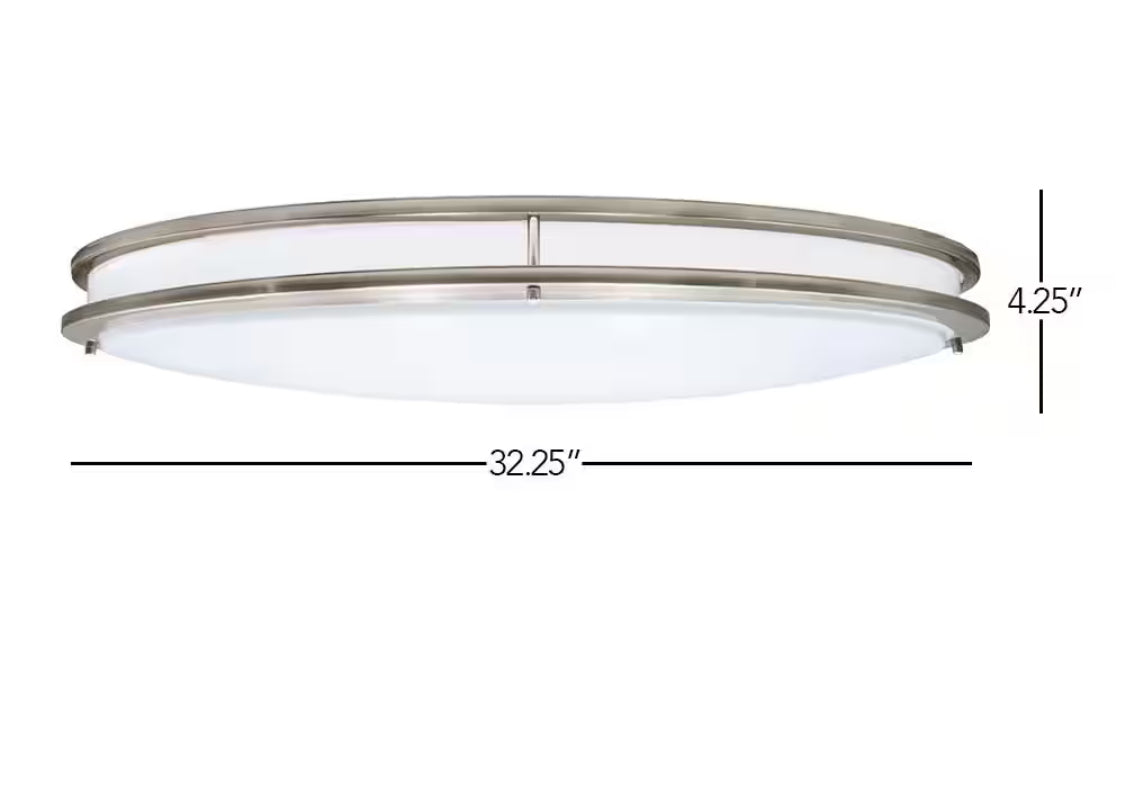 32 in. Oval LED Ceiling Mount Fixture, Dual Ring Satin Nickel, Dimmable, 3 CCT 3000K-5000K, 5500 Lumens