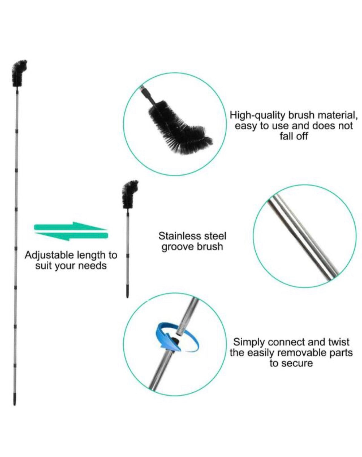 11.5 ft. Gutter Cleaning Utility Brush With Telescoping Handle, Rain Cleaner Extendable, Gutter Cleaning Tool