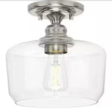 Aiken Collection 1-Light Brushed Nickel Clear Glass Farmhouse Flush Mount Light