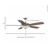 Menage 52 in. Integrated LED Indoor Low Profile Brushed Nickel Ceiling Fan with Light Kit