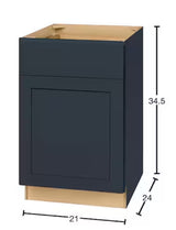 Avondale 21 in. W x 24 in. D x 34.5 in. H Ready to Assemble Plywood Shaker Base Kitchen Cabinet in Ink Blue