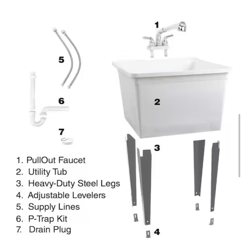 24 in. W x 24 in. D x 35 in. H Freestanding Laundry/Utility Sink in White with Stainless Steel Pull-Out Faucet