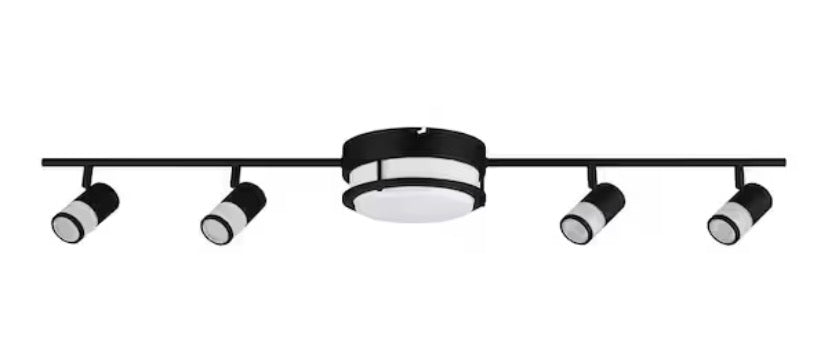 Greyrock 3.44 ft. Matte Black Integrated LED Hardwired Track Lighting Kit Flush Mount Combo with 4 Fixed Track Heads