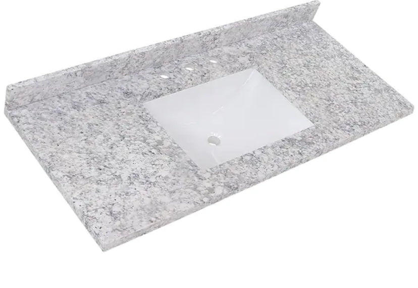 49 in. W x 22 in. D Cultured Marble White Rectangular Single Sink Vanity Top in Everest