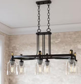 Knollwood 32 in. 6-Light Black Bronze with Brass Accents Industrial Round Chandelier for Kitchens Bulbs Included