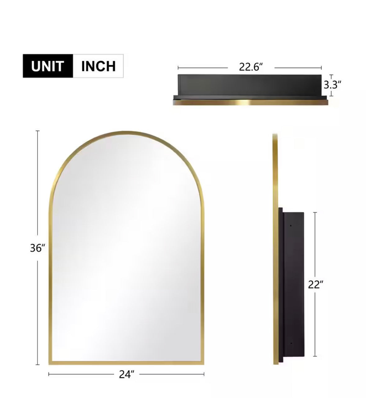 29.5 in. W x 39.4 in. H Arched Recessed/Surface Mount Medicine Cabinet with Mirror in Gold