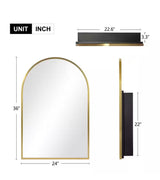 29.5 in. W x 39.4 in. H Arched Recessed/Surface Mount Medicine Cabinet with Mirror in Gold