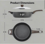 5 qt. Black Aluminum Nonstick Saute Pan with Lid Induction Pan Healthy Non-Toxic Cooking Pan with Helper Handle