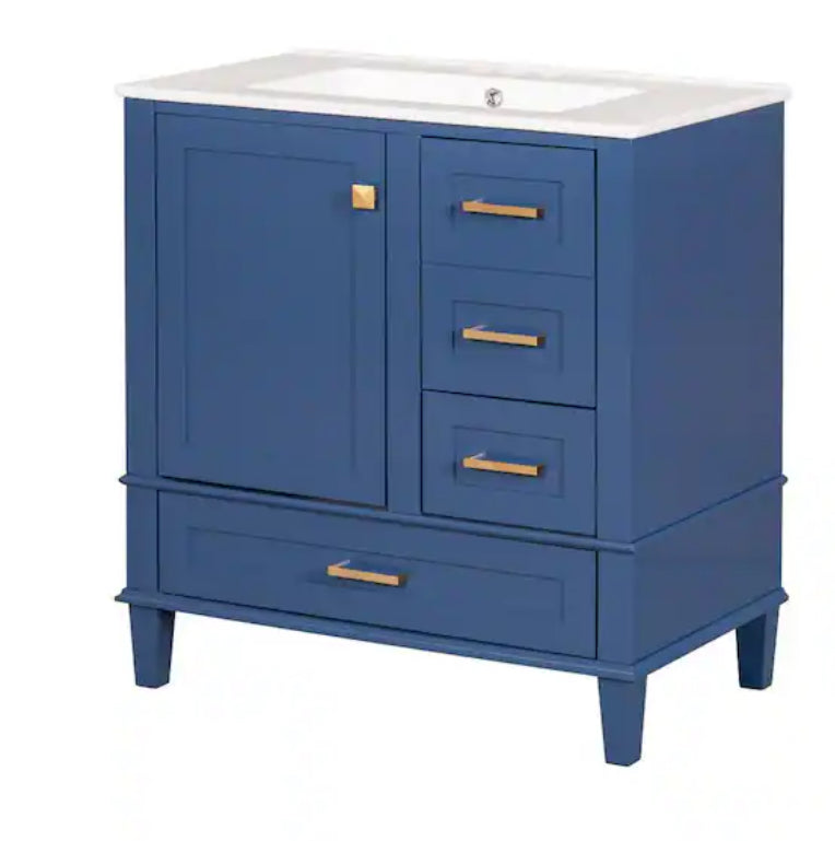 30 in. W x 18 in. D x 34 in. H Single Sink Freestanding Bath Vanity in Blue without Top