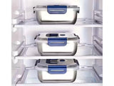 8PCS Extra Large Stainless Steel Food Storage Containers Airtight Blue Lids for Kitchen Organization