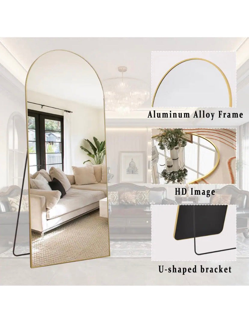 26 in. W x 71 in. H Arched Gold Aluminum Alloy Framed Full Length Mirror Standing Floor Mirror