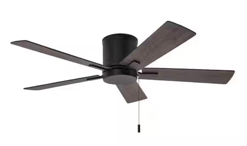 Grantway 48 in. Indoor/Covered Outdoor Matte Black Low Profile Ceiling Fan Without Light with Pull Chain Included