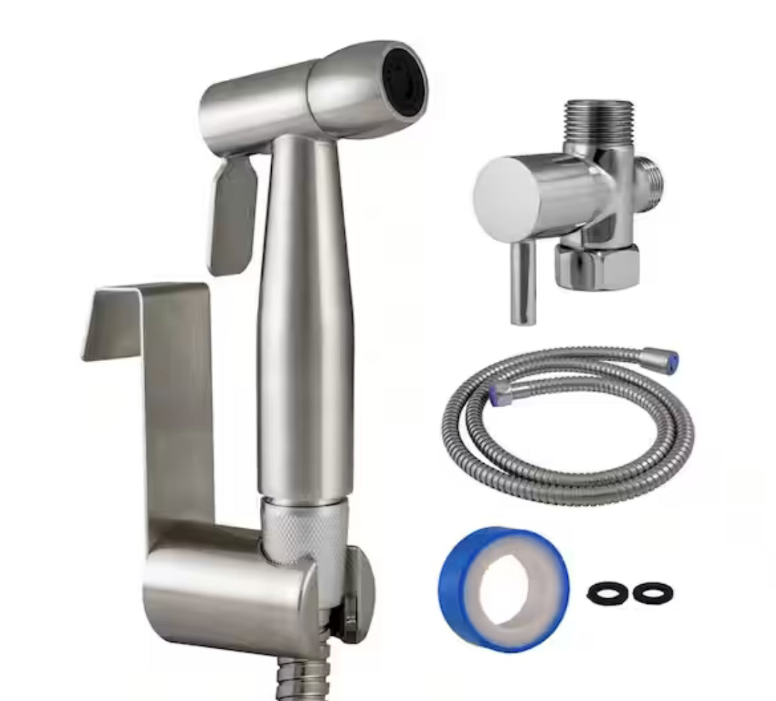 Modern Single-Function Dual-Mount Handheld Non-Electric Bidet Sprayer in Stainless Steel