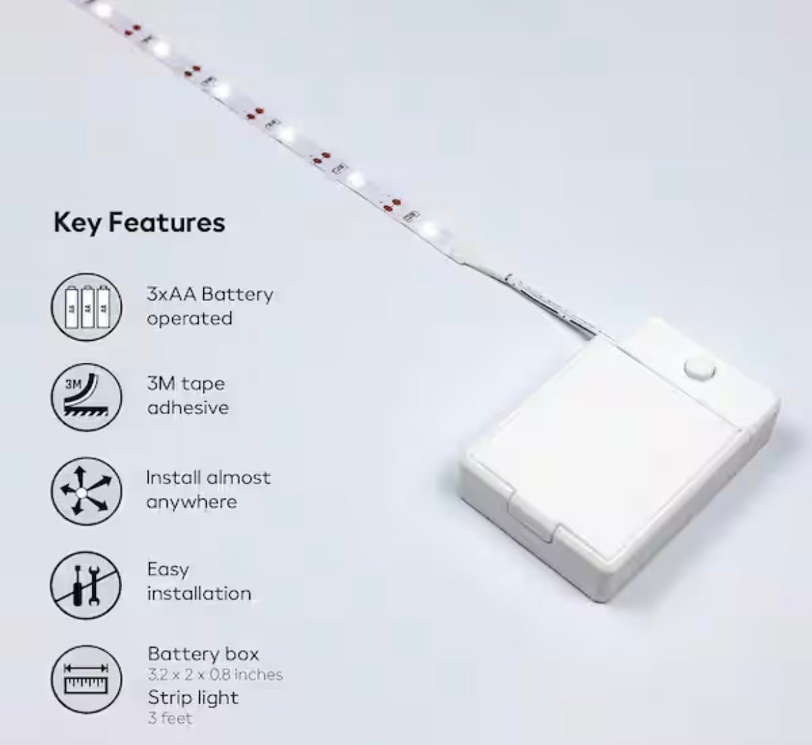 3-Pack 40 in. Battery Powered LED Strip Lights, Wireless LED Strip Lights for Under Cabinet Lighting, Neutral White