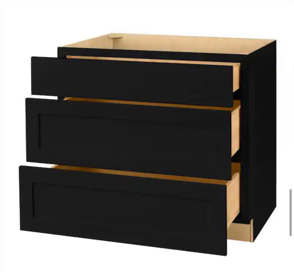 Avondale 36 in. W x 24 in. D x 34.5 in. H Ready to Assemble Plywood Shaker Drawer Base Kitchen Cabinet in Raven Black
