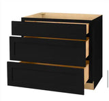 Avondale 36 in. W x 24 in. D x 34.5 in. H Ready to Assemble Plywood Shaker Drawer Base Kitchen Cabinet in Raven Black