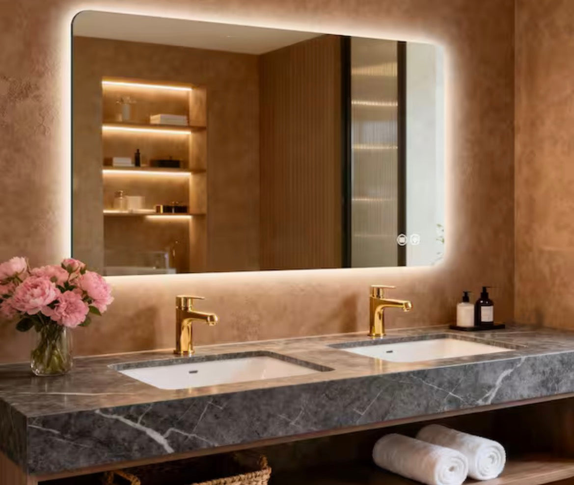 29.9 in. W x 47.9 in. H Rectangular Frameless LED Adjustable Backlit Large Area Anti-Fog Wall Mount Bathroom Mirror