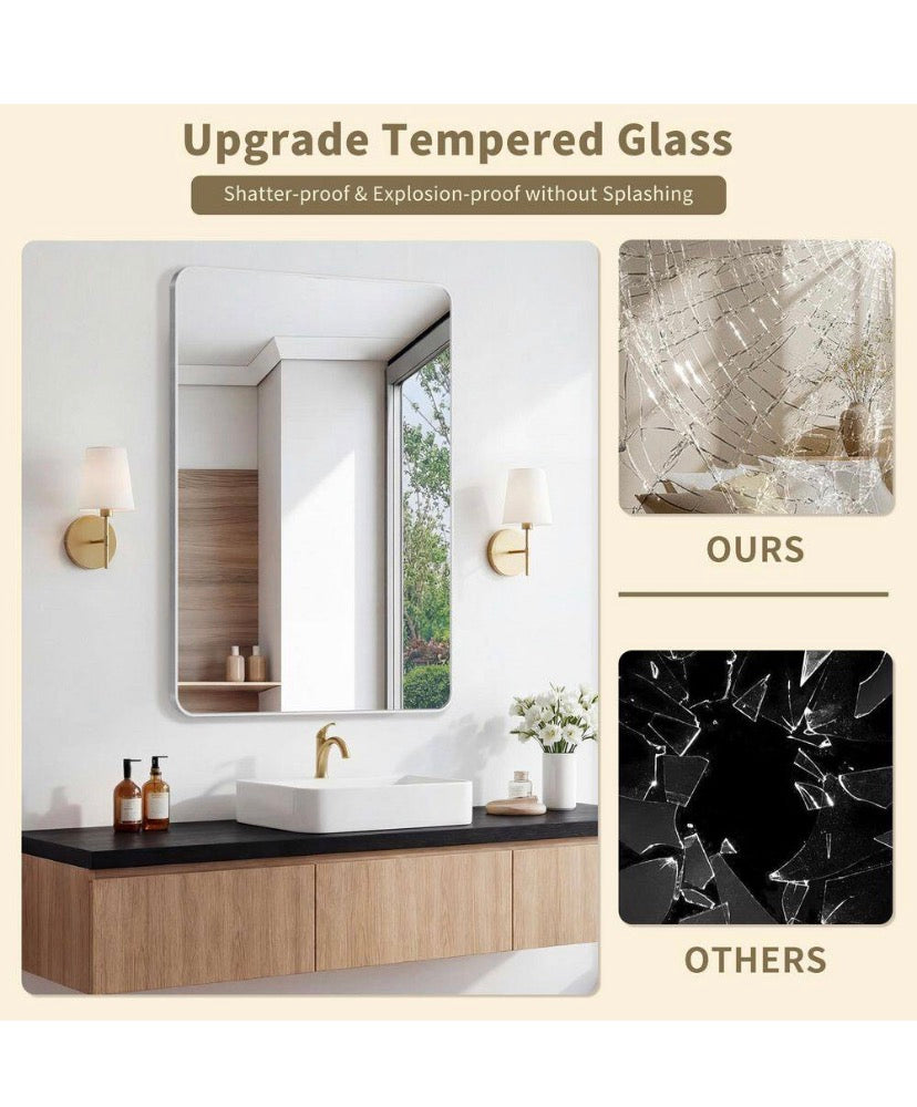 24 in. W x 36.1 in. H Modern Rectangular Aluminum Frame Silver Wall Mirror