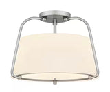 Corbin 15 in. 2-Light Brushed Nickel Transitional Semi-Flush Mount with White Opal Glass Shade