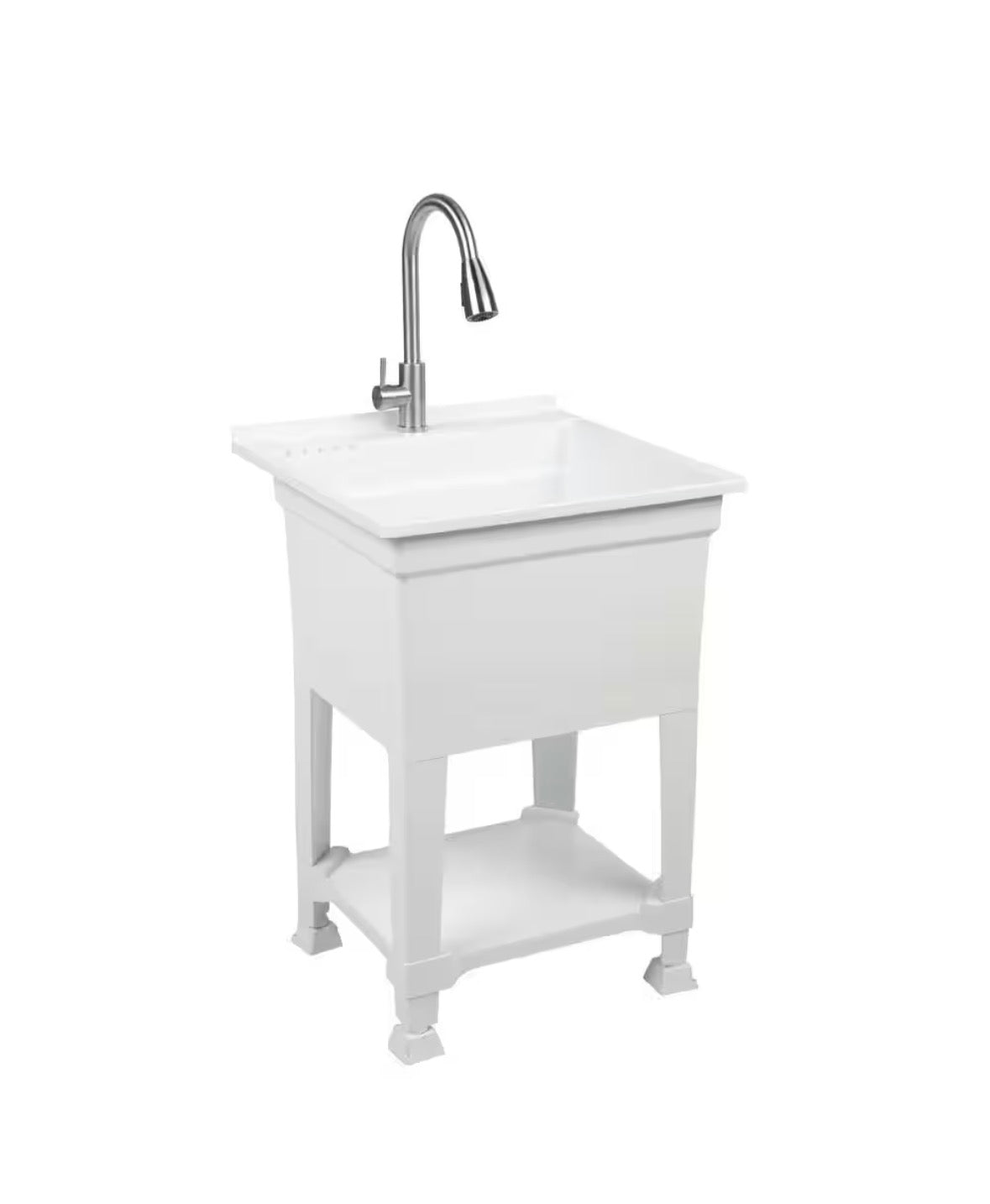 24 in. W x 24 in. D x 35 in. H Freestanding Laundry/Utility Sink in White with Stainless Steel Pull-Out Faucet
