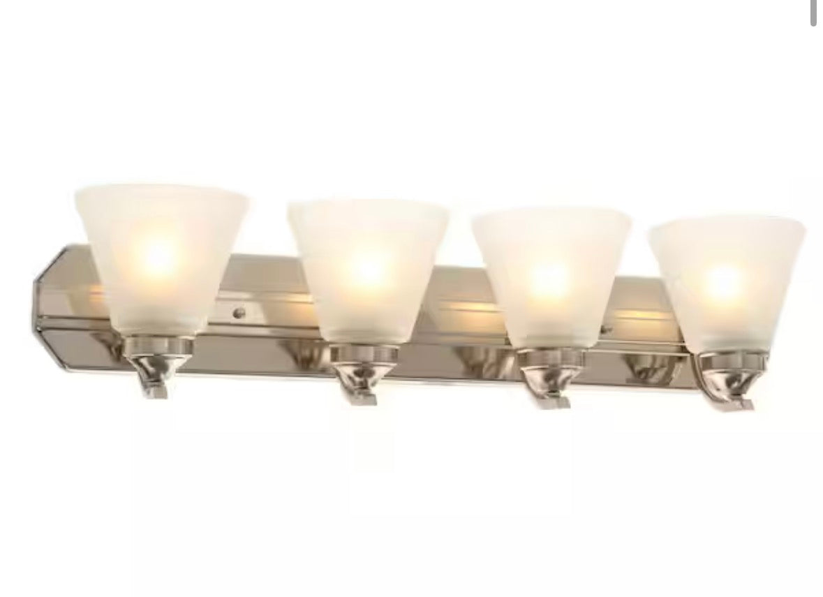 Tavish 30 in. 4-Light Brushed Nickel Classic Vanity with Frosted Glass Shade