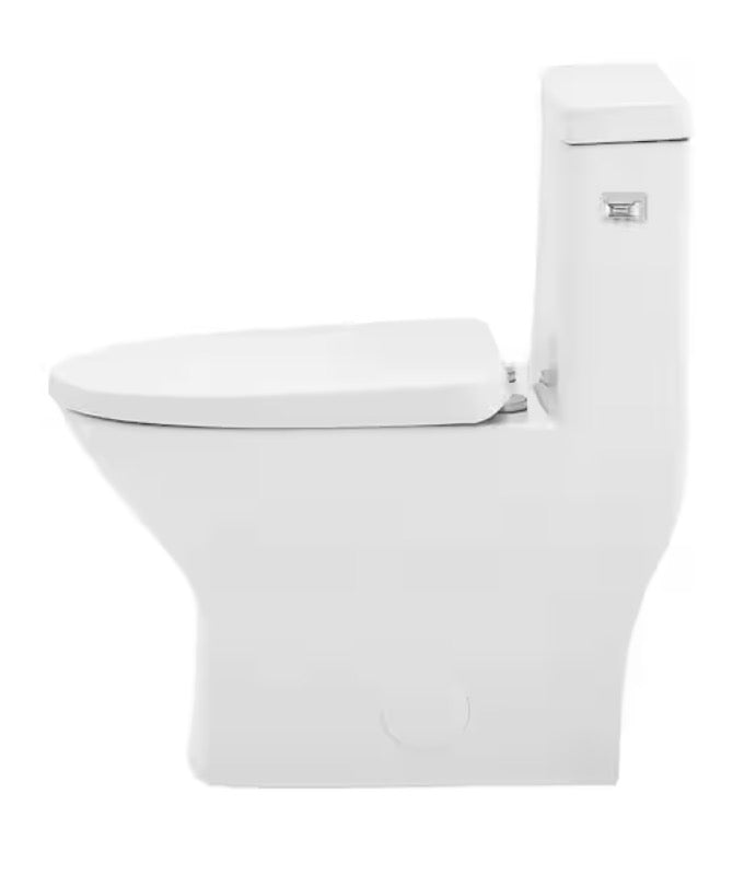 MacKenzie One-Piece 12 in. Rough-in 1.28 GPF Right-Hand Single Flush Round Toilet in Glossy White