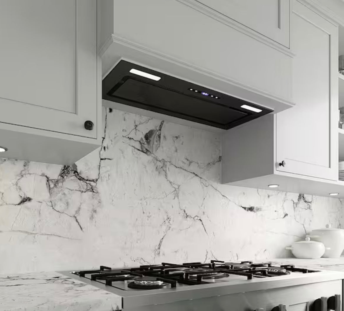 28 in. 350 CFM Lemina Ductless Insert Range Hood in Glossy Black, Mesh Filters, Touchpad Control, LED Lights