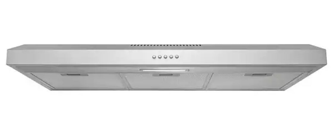 36 in. 58 CFM Convertible Under Cabinet Range Hood in Brushed Stainless Steel with 2 Carbon Filters and Push Button