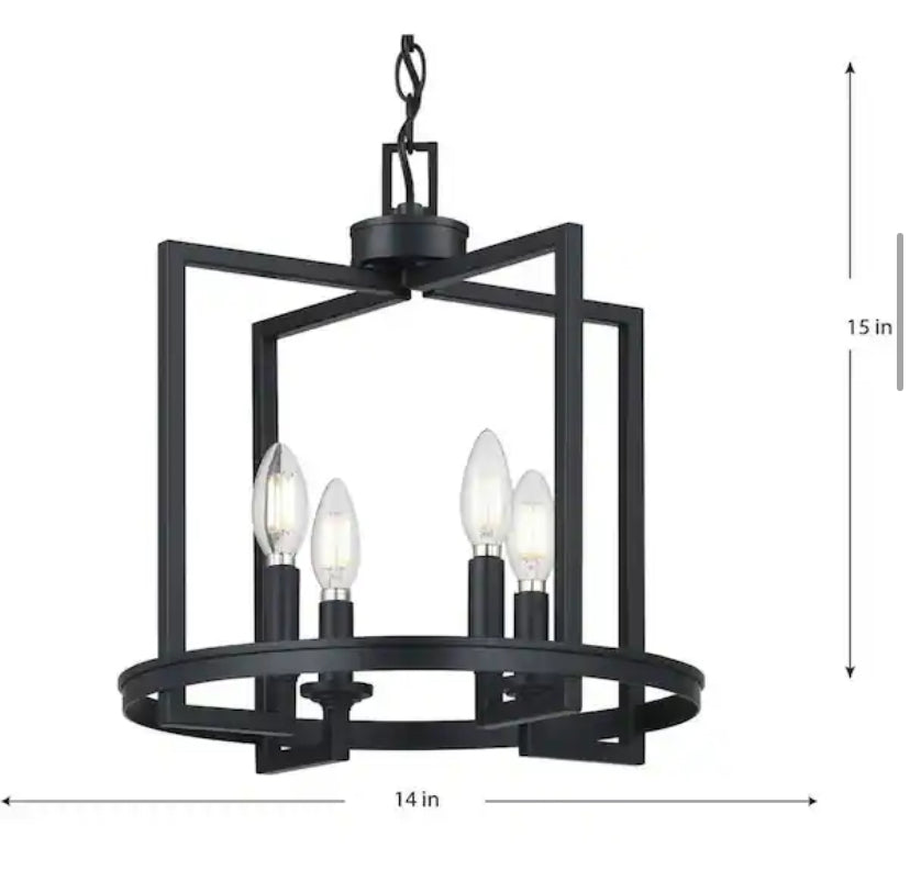 Aleswith 15 in. 4-Light Matte Black Cage Pendant Light