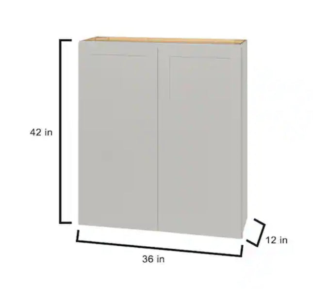 Avondale Shaker Dove Gray Quick Assemble Plywood 36 in Wall Cabinet (36 in W x 42 in H x 12 in D)