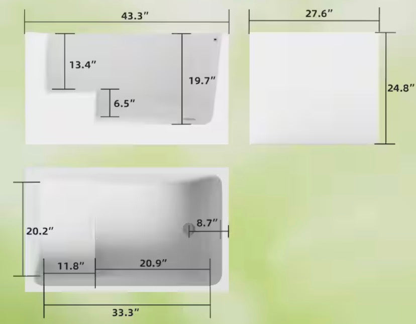43 in. x 28 in. Acrylic Flat Bottom Soaking Bathtub with Seat and Pop-Up Drain in White