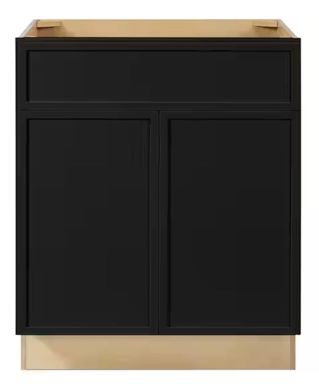 Leyton 27 in. W x 24 in. D x 34.5 in. H Ready to Assemble Plywood Slim Shaker Base Kitchen Cabinet in Raven Black
