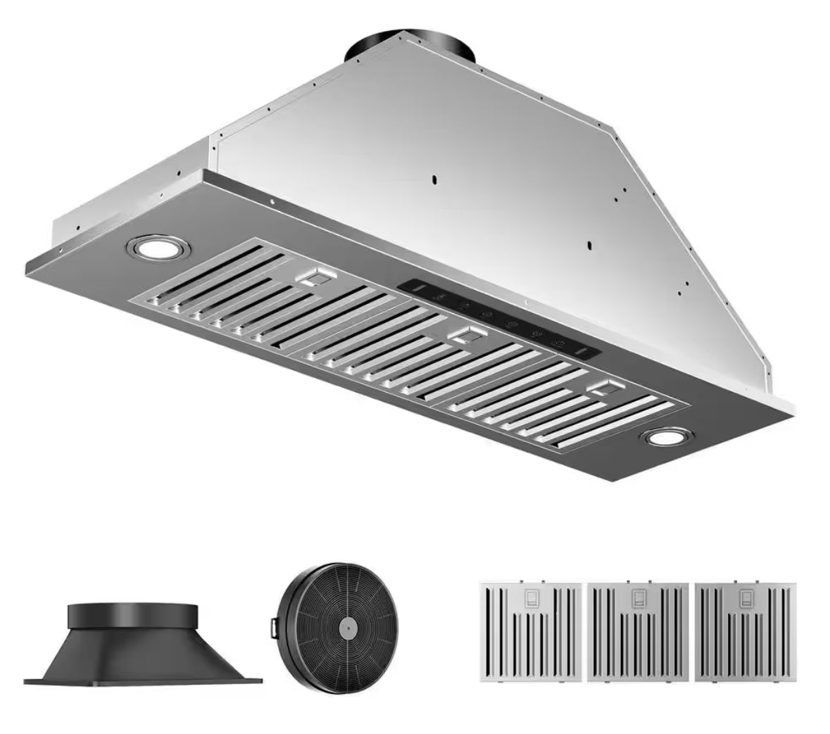 36 in. 900 CFM Convertible Ducted to Ductless Insert Range Hood in Stainless Steel with 3-Speed and LED Lights