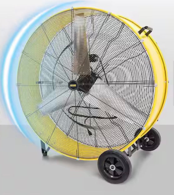42 in. 2 Speeds Drum Fan in Yellow with Powerful 4/5 HP Motor, Commercial or Industrial Fan, Turbo Blade, Low Noise