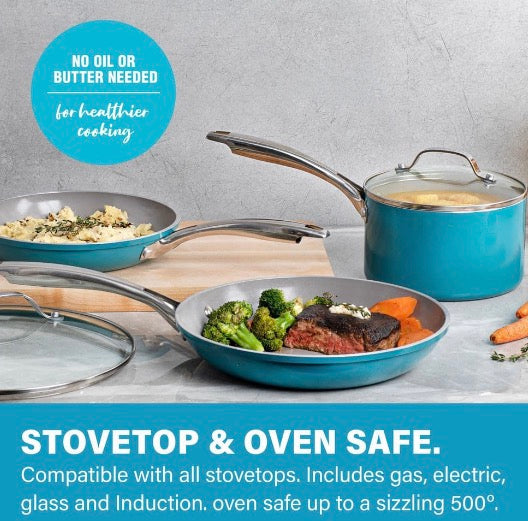 Aqua Blue 3 qt. Aluminum Ceramic Nonstick Saucepan with Glass Lid