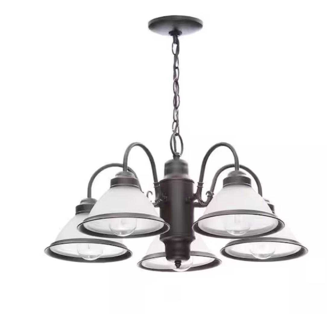 Halophane 5-Light Oil Rubbed Bronze Chandelier with Frosted Ribbed Glass Shades